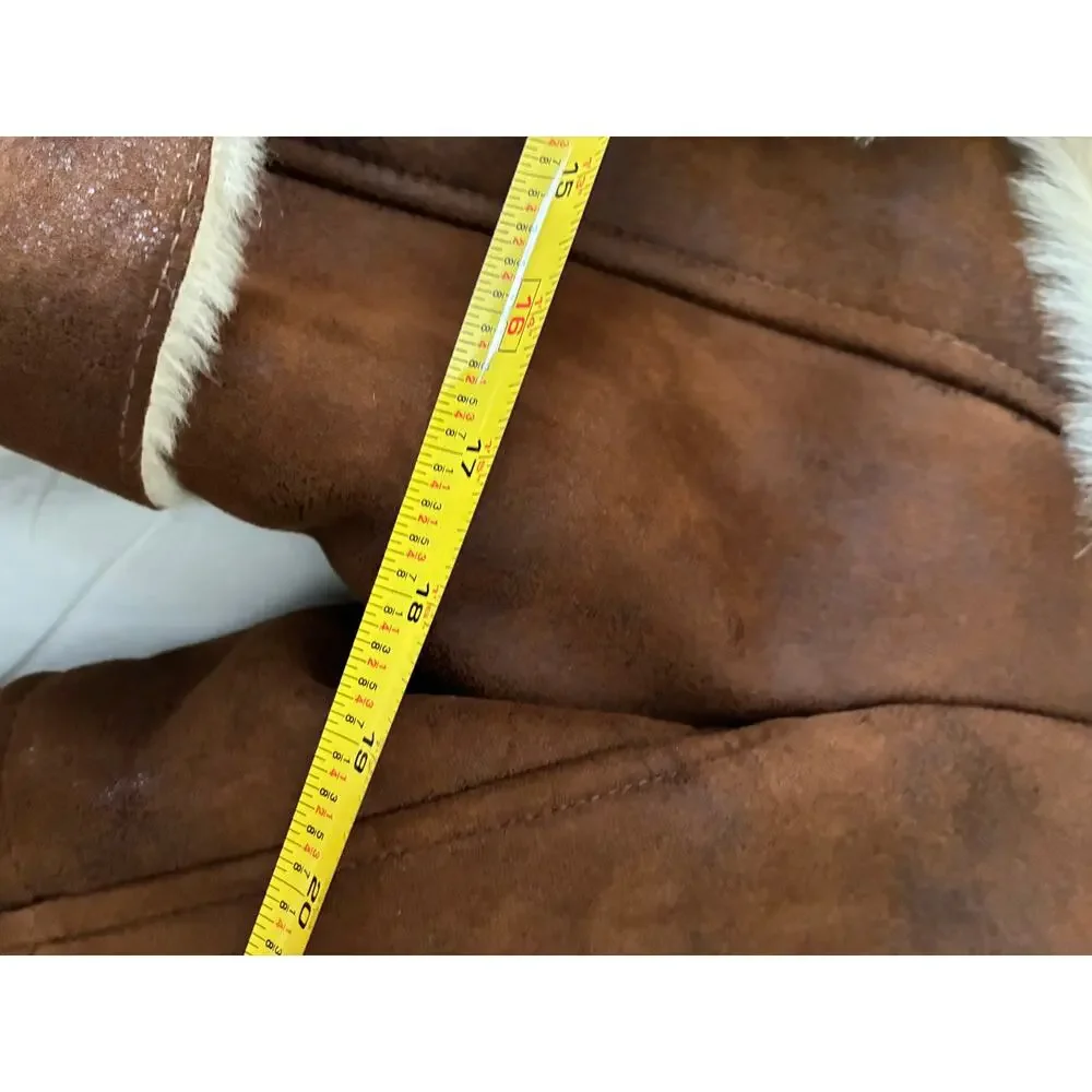 Women’s double-breasted faux shearling wrap coat- tan - size S - Picture 9 of 12